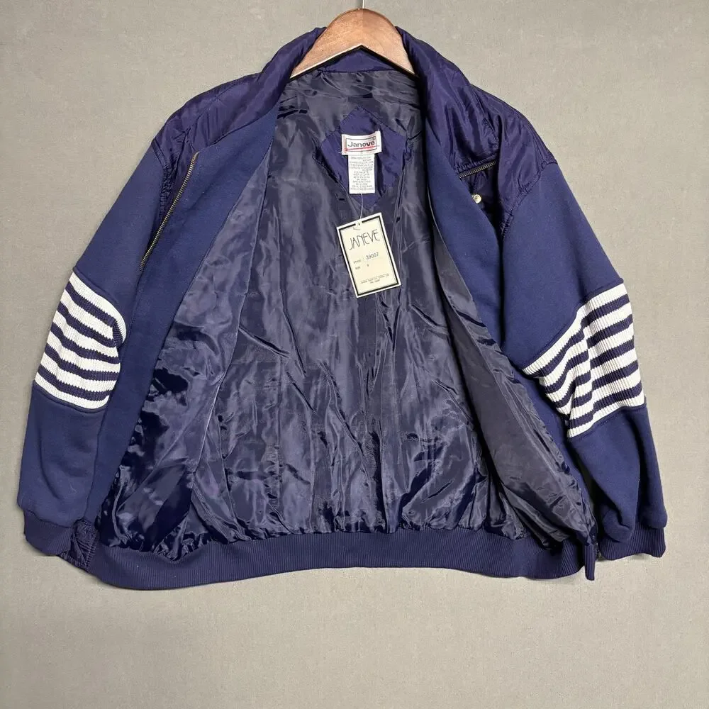 JANEVE Bomber Jacket Navy Blue White Striped Women's‎ Vintage 90s - Picture 3 of 12